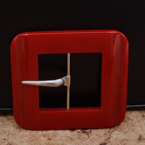 Bakelite Buckle Accessories - 1950s Vintage Red Bakelite Square Belt Buckle Cherry Candy Apple Red